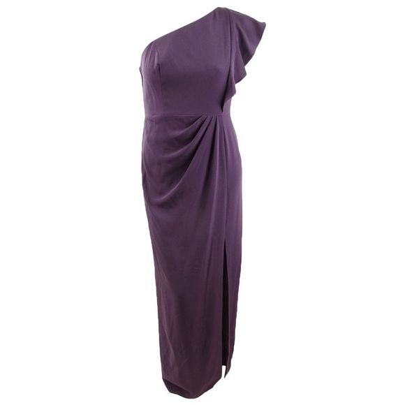 Adrianna Papell Women's Ruffled One-Shoulder Gown - Currant - Picture 2 of 3